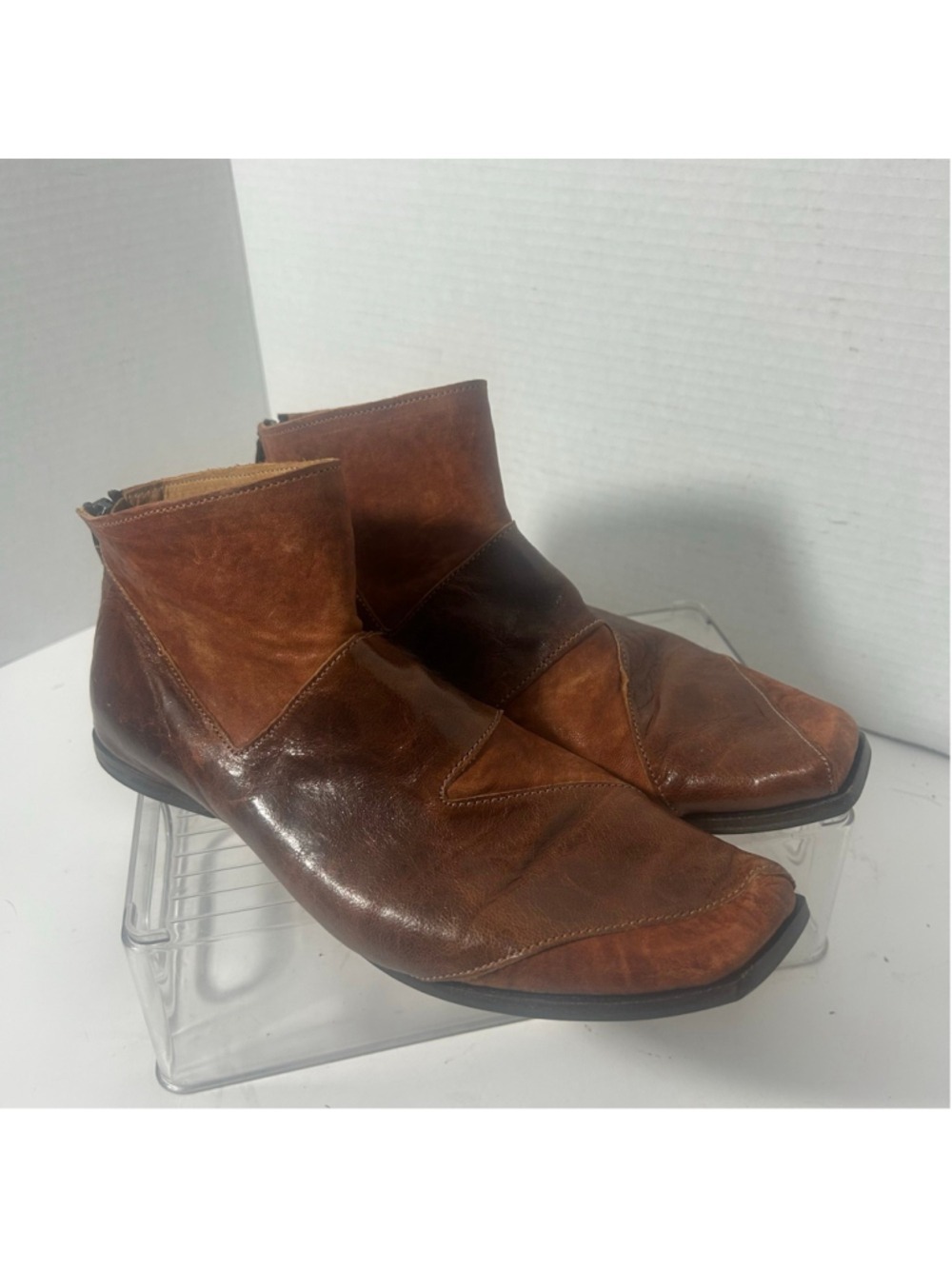CYDWOQ Handmade Women's Brown Leather Booties Steampunk Boho Fairy Festival